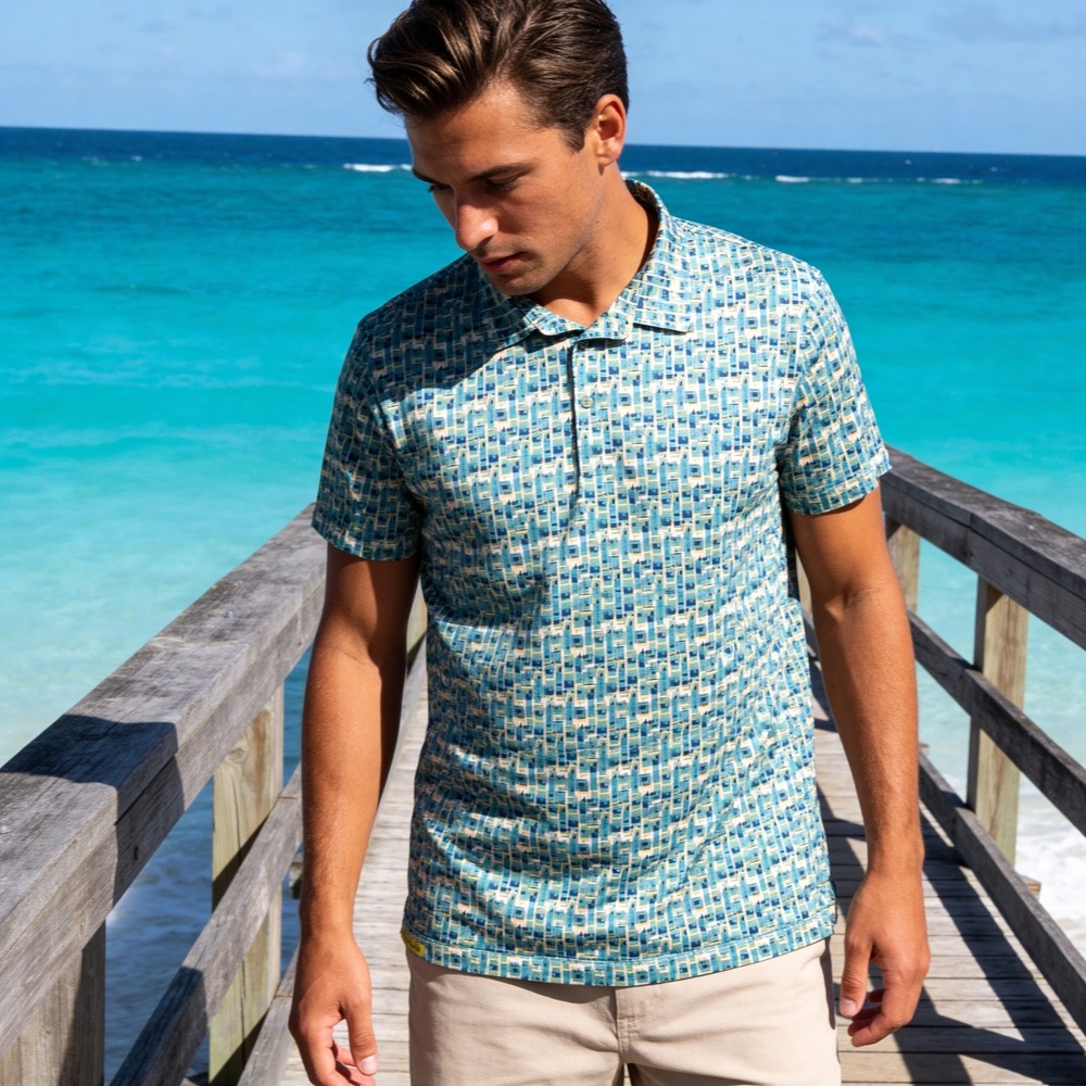 Robert Graham Mens 3XL Blue Green Geometric Mosaic Print Short Sleeve Polo Shirt